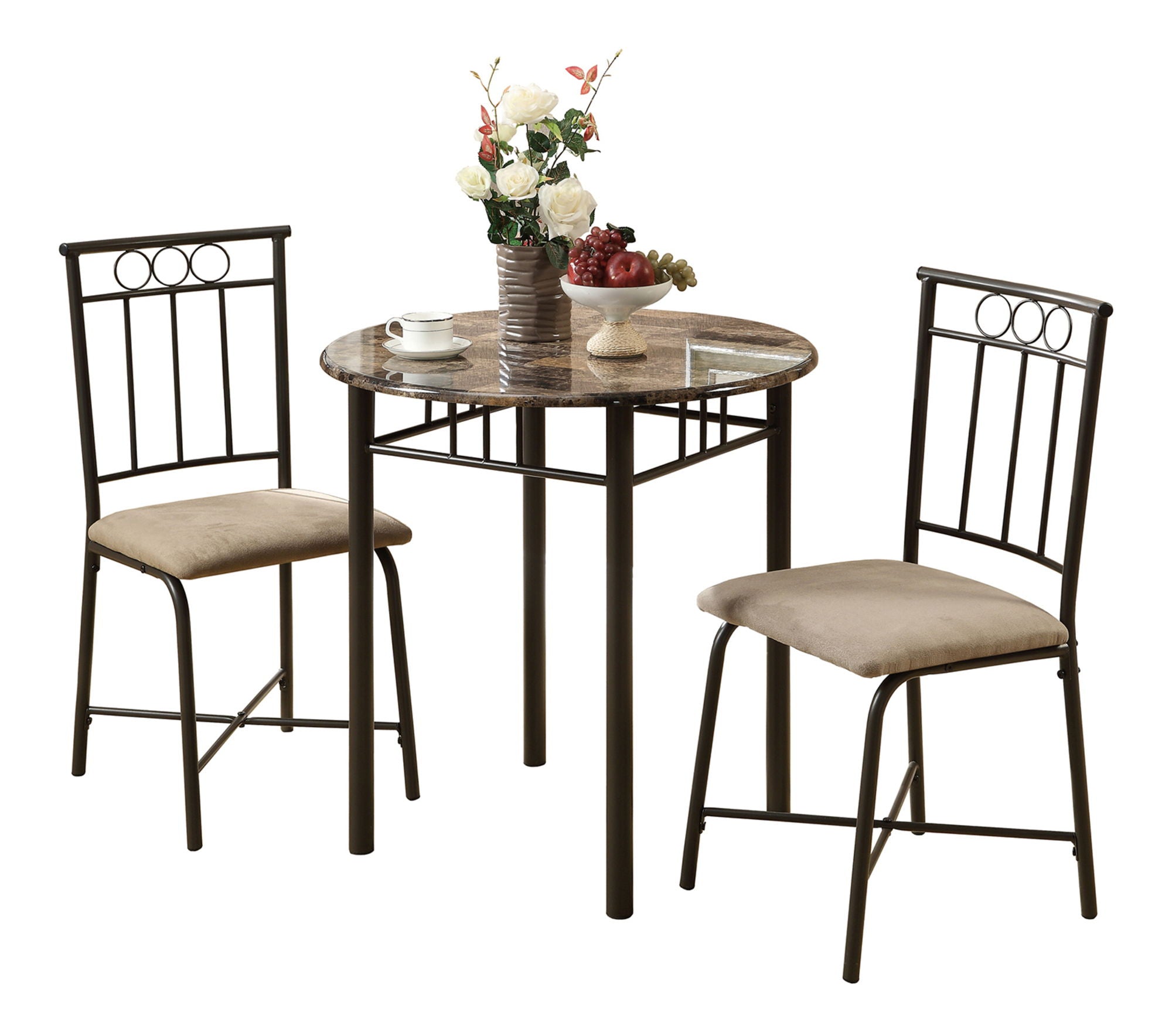 3 Pieces Dining Table Set, Small, Round, Contemporary &amp; Modern