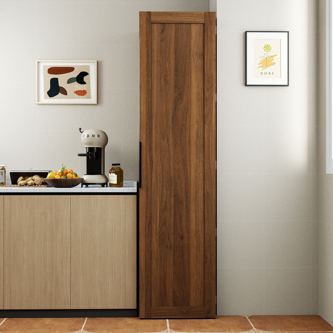 Freestanding Buffet Cupboards Sideboard With Doors &amp; Shelves, Kitchen Pantry Storage Cabinet - Walnut