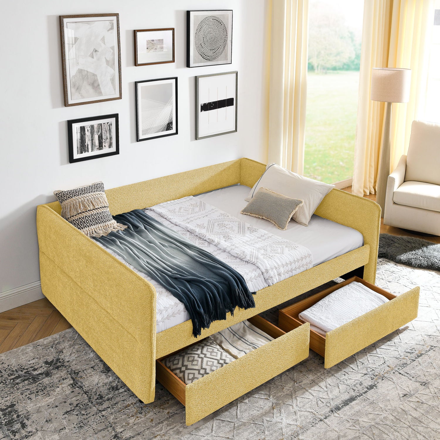 Upholstered Daybed &amp; 2 Drawers