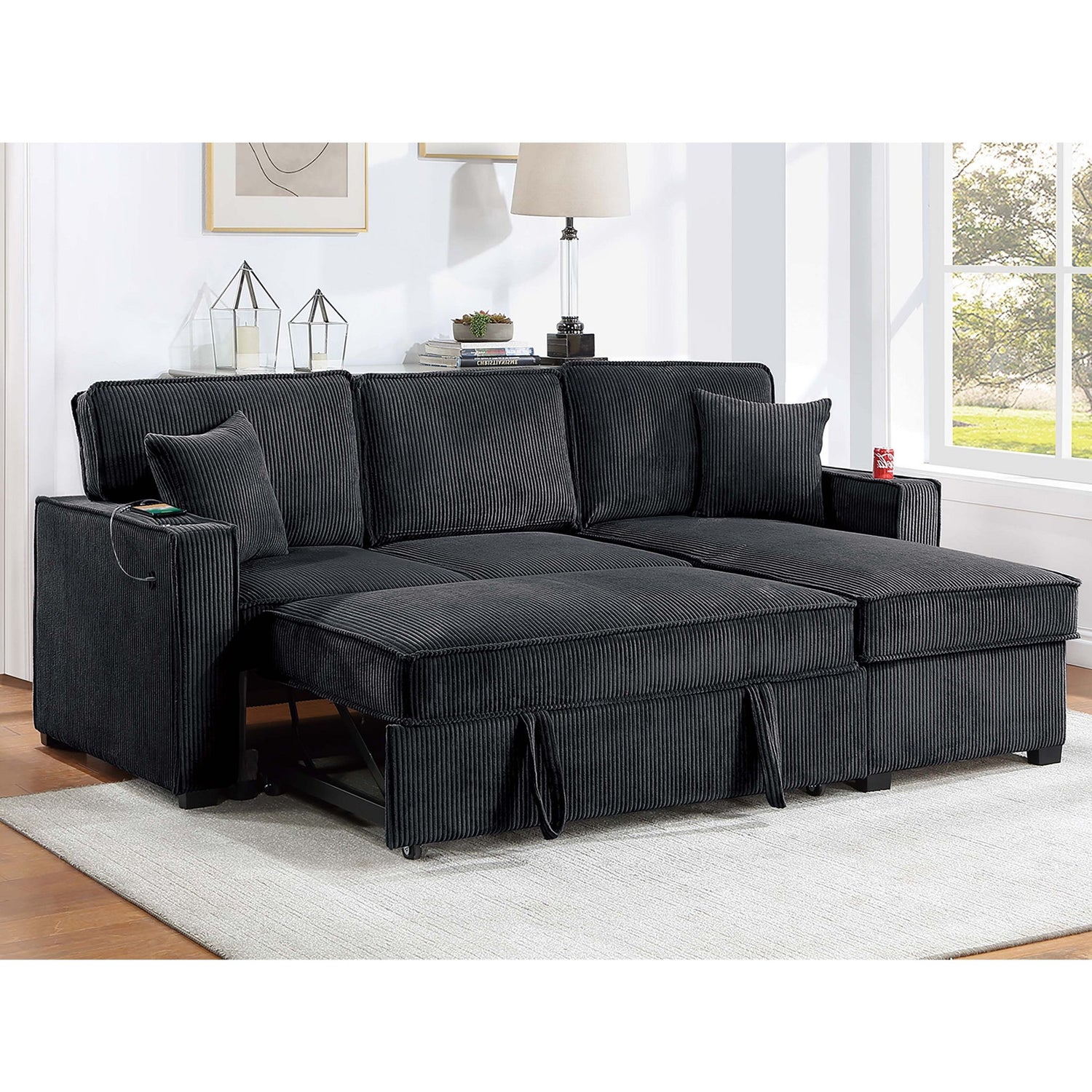 Convertible Sectional With USB / USB - C Port, Storage Chaise, Pull-Out Bed
