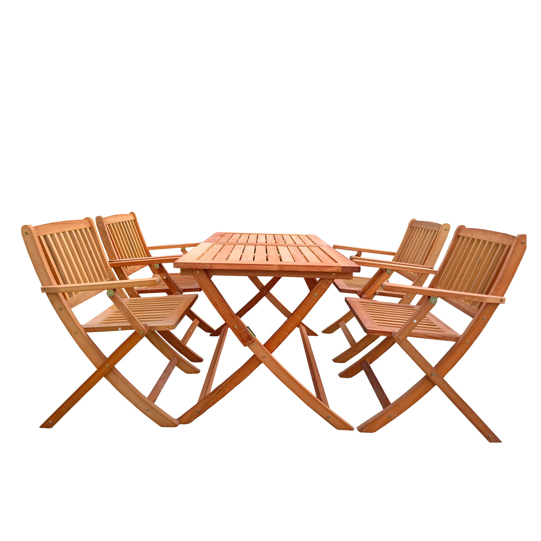 5 Piece Patio Dining Set, 4 Folding Chairs &amp; 1 Dining Table, Indoor And Outdoor Universal - Teak
