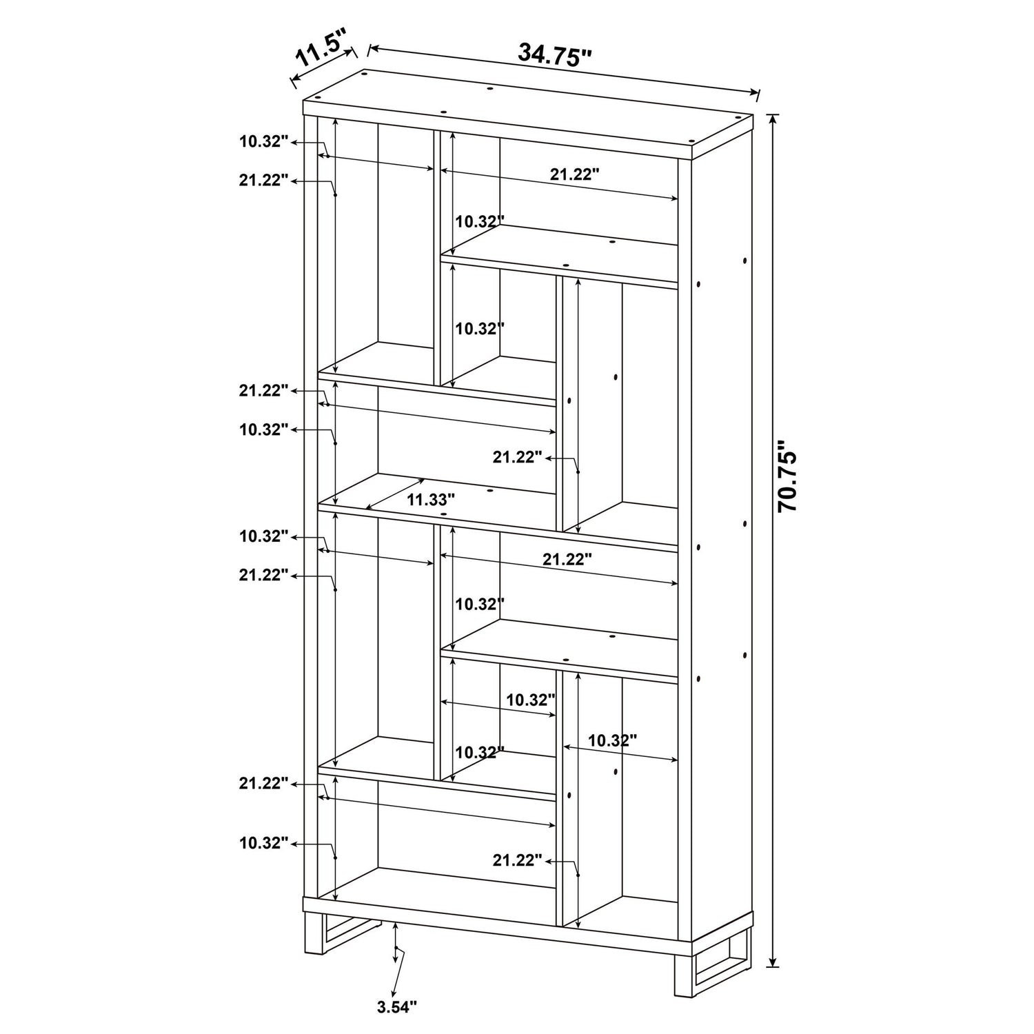 6 Tier Rectangular Bookcase With Accents - Brown