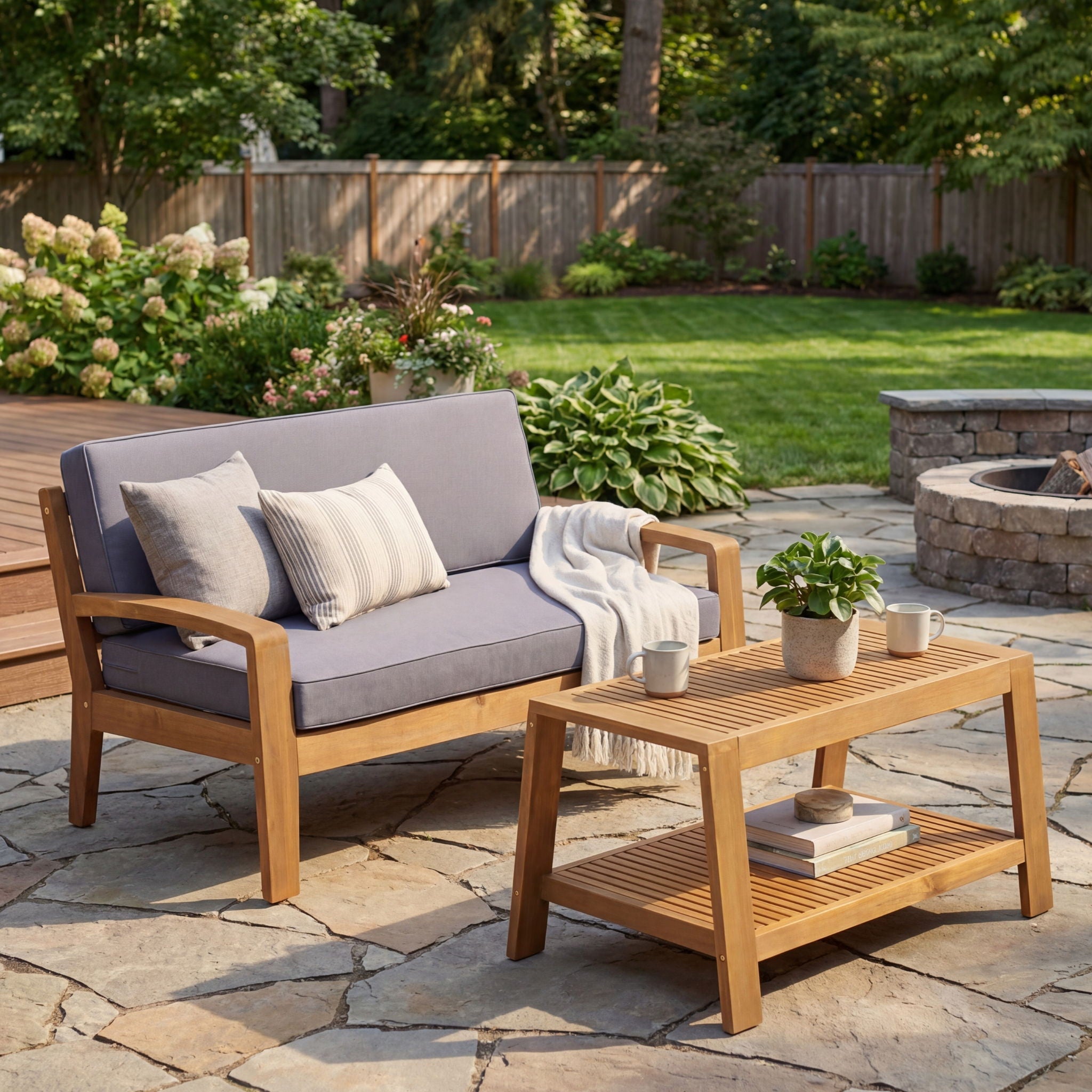 2 Piece Outdoor Conversation Set (Loveseat &amp; Coffee Table With Water-Resistant Cushions)
