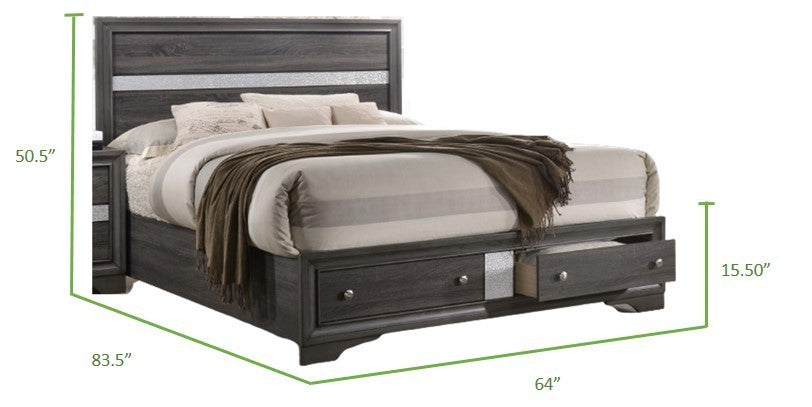 Matrix Traditional Queen 4 piece Storage Bedroom Set made with Wood in Gray