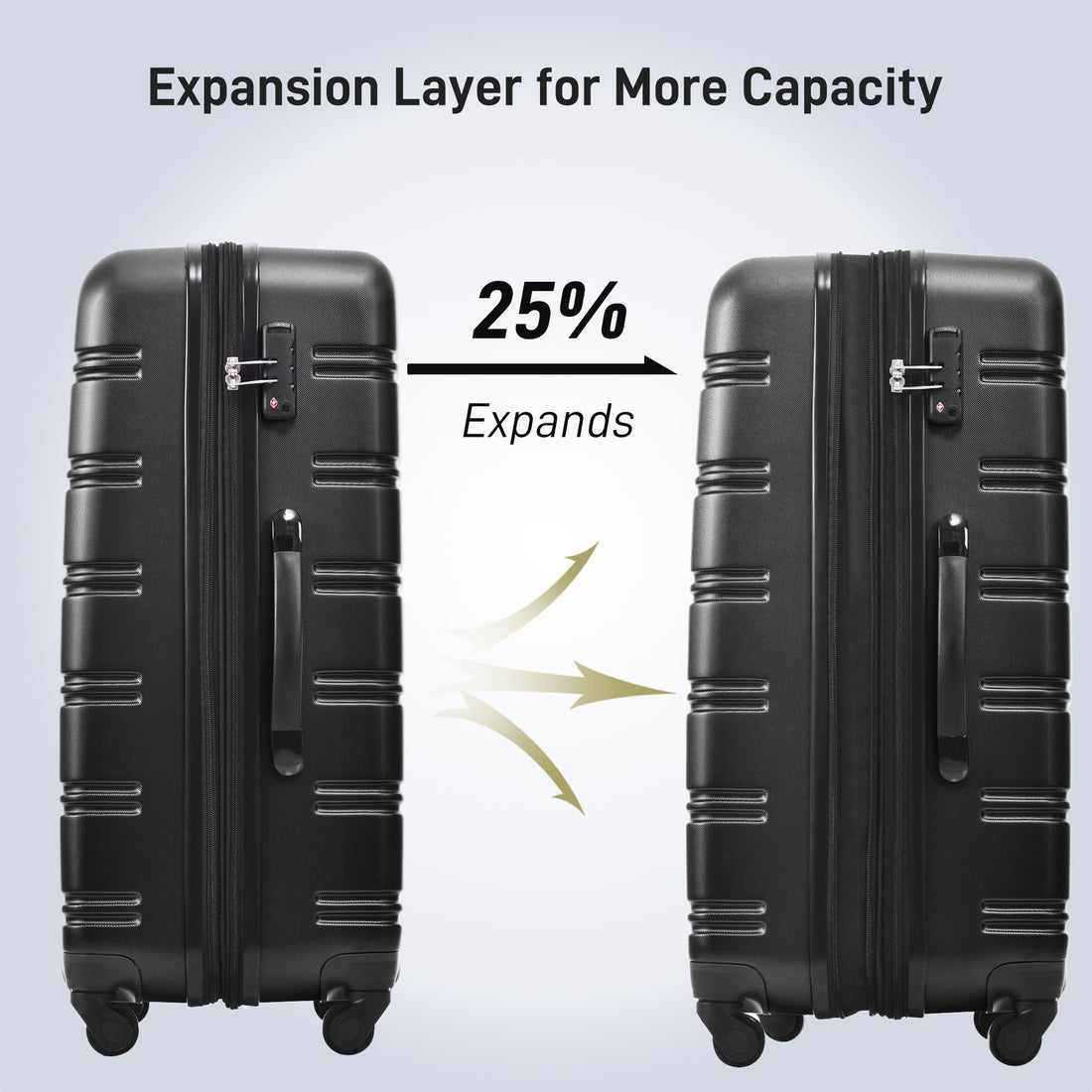 3 Piece Luggage Set Hardside Spinner Suitcase With Tsa Lock 20&quot; 24&quot; 28&quot; Available - Black