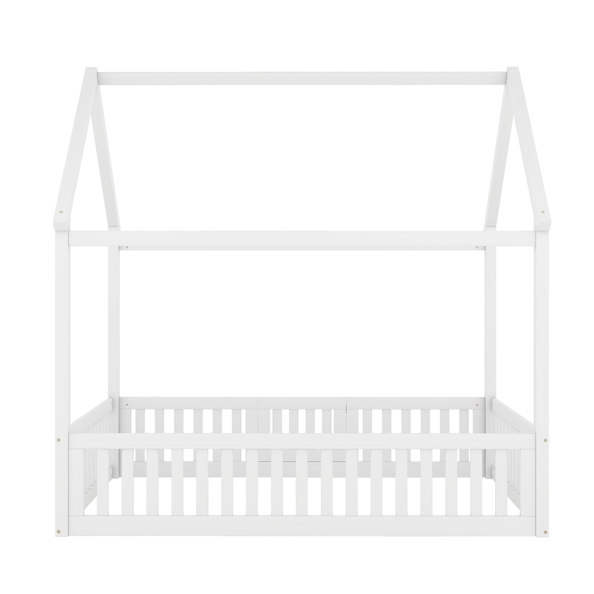 Wood House Bed With Fence And Door