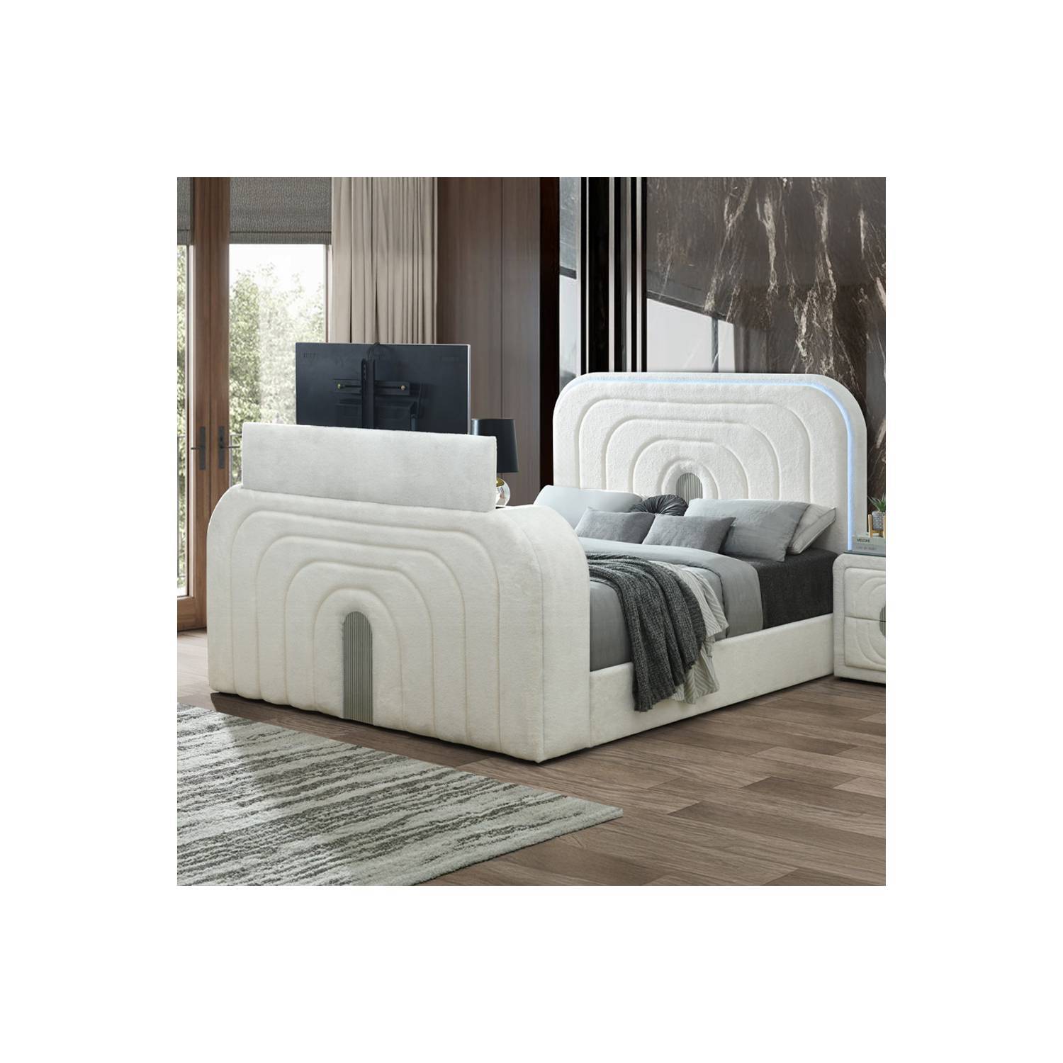 Shelyn - Bed With LED, TV Stand, Fireplace &amp; Bluetooth