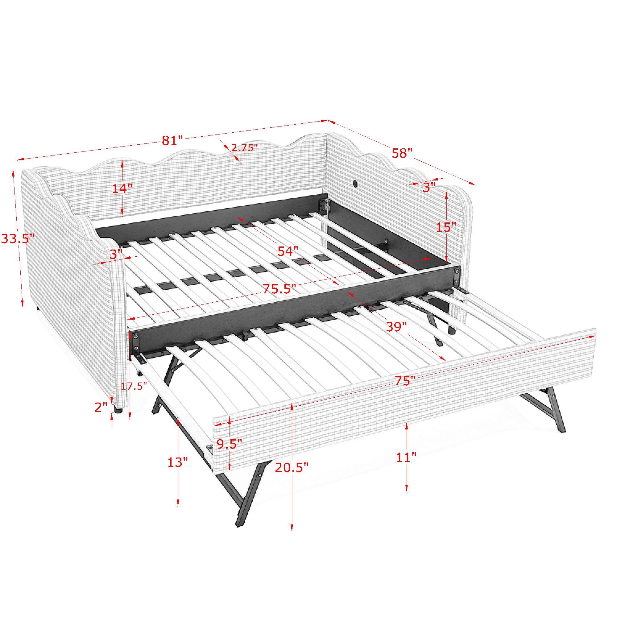 Gingham Daybed &amp; USB Charging Port, Wave-Shaped Design
