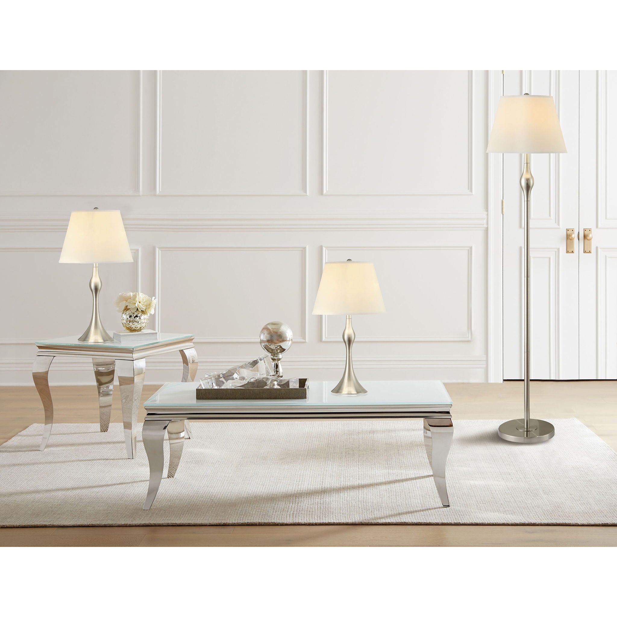 3 Piece Lamp Set, Floor Lamp And 2 Table Lamps - Silver