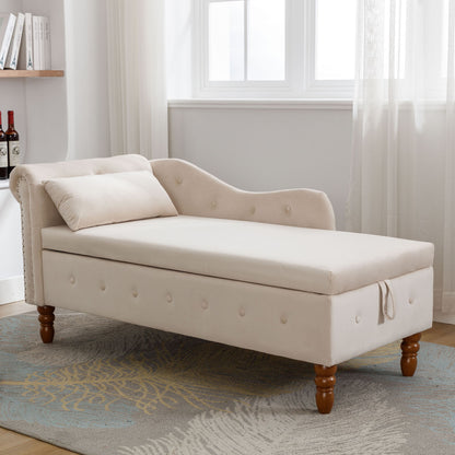 Chaise Lounge Indoor, Velvet Lounge Chair For Bedroom With Storage &amp; Pillow, Modern Upholstered Rolled Arm Chase Lounge For Sleeping With Nailhead Trim For Living Room Bedroom Office