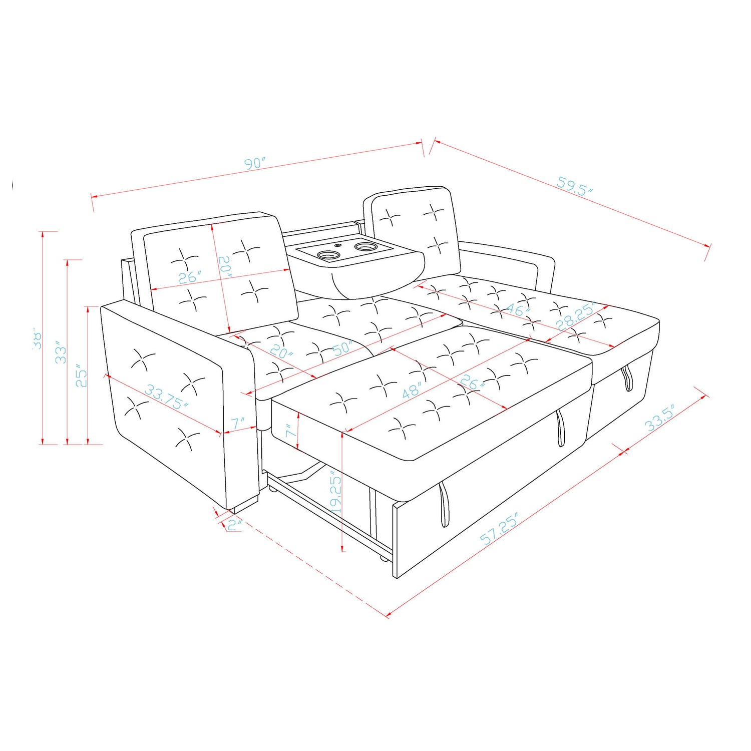 Gustavo - Sofa, Pull Out Bed, Storage Chaise, USB And Cup Holders - Beige