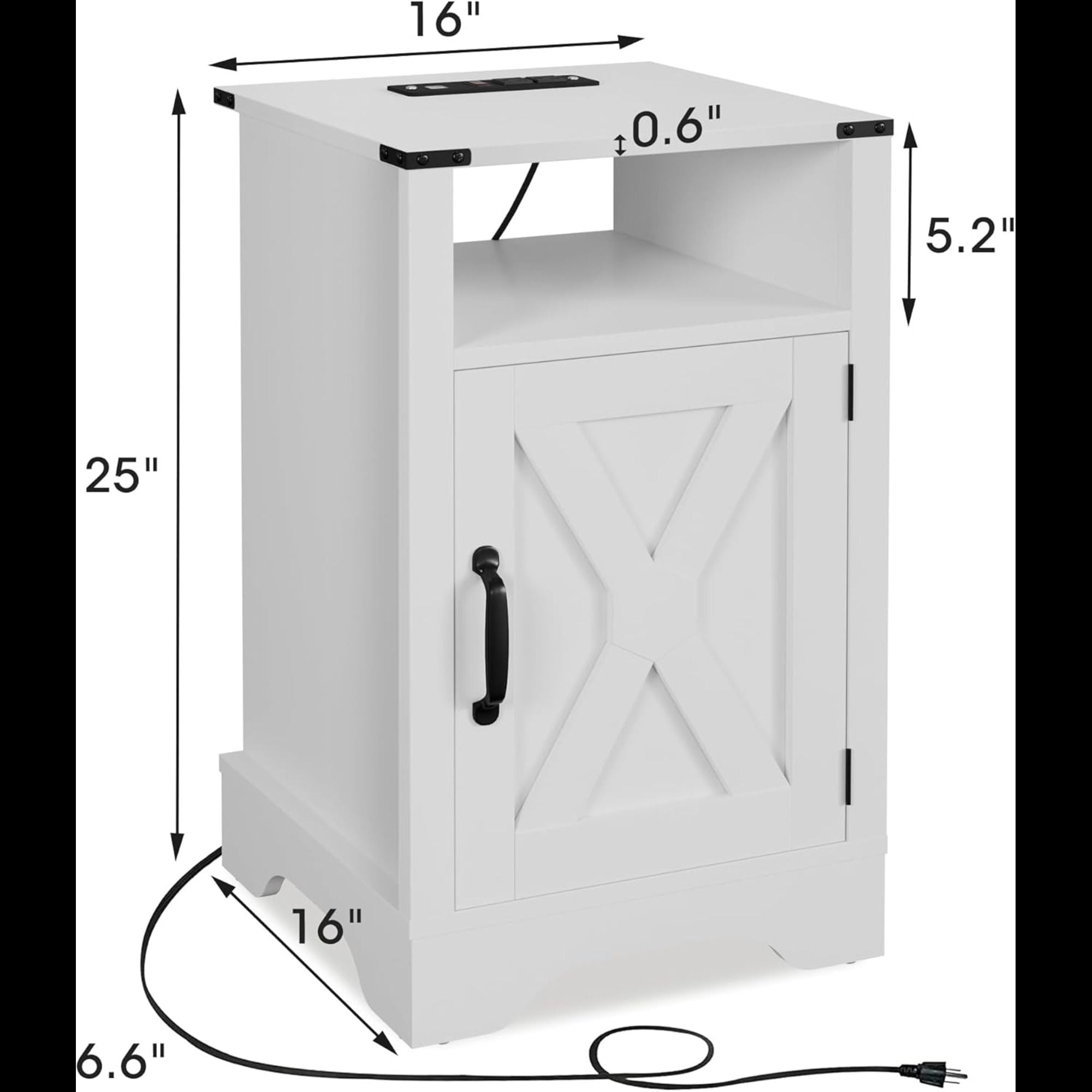 Farmhouse Nightstand, Charging Station &amp; Storage