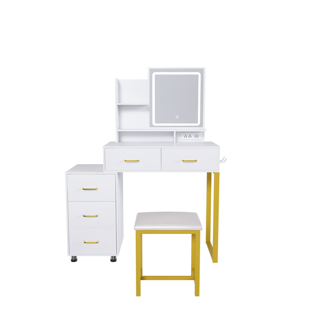 Elegant Makeup Vanity With Led Lights &amp; Power Outlet - White