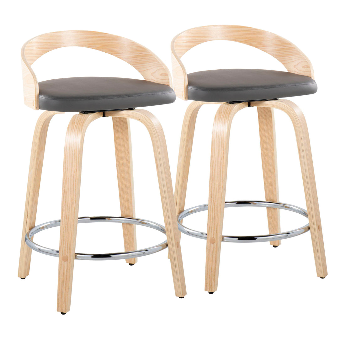 Grotto - Contemporary Fixed Height Counter Stool &amp; Swivel, Round Footrest (Set of 2)
