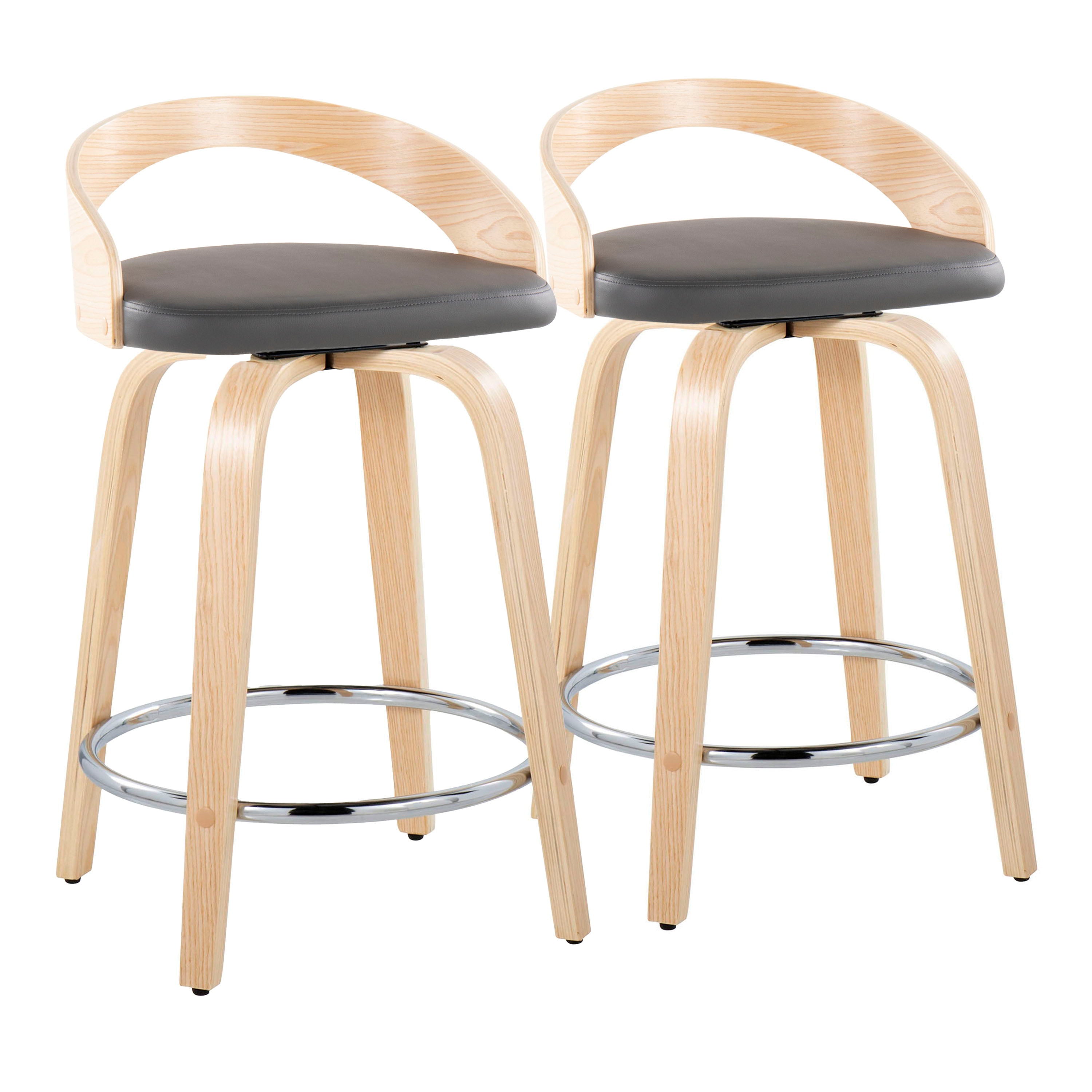 Grotto - Contemporary Fixed Height Counter Stool &amp; Swivel, Round Footrest (Set of 2)