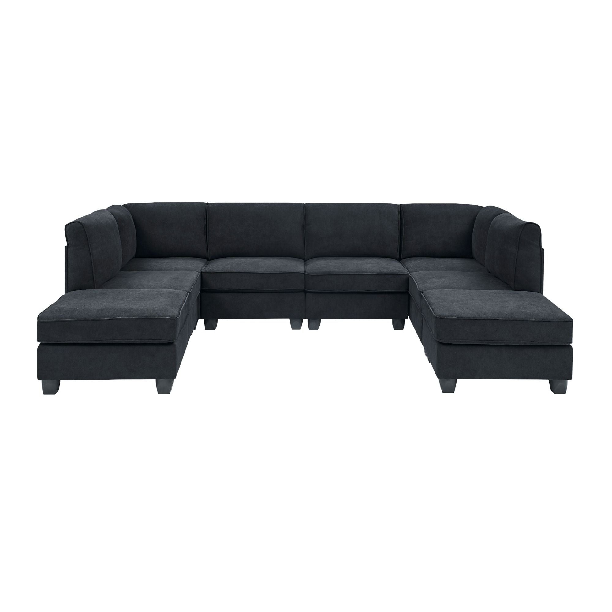 Upholstered Modular Sectional, Customizable Layout, Removable Cushions - Black