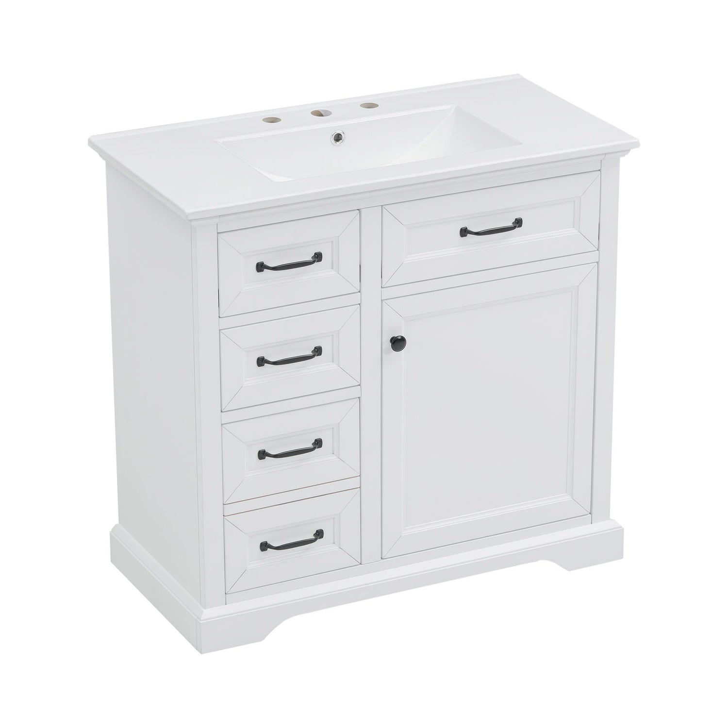 Modern Bathroom Vanity With Sink Top, 4 Drawers And 1 Soft-Close Door