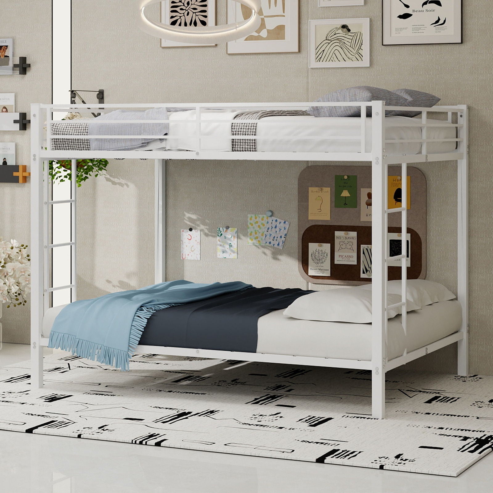 Bunk Bed For Kids, Convertible Frame With Ladders &amp; Guardrail