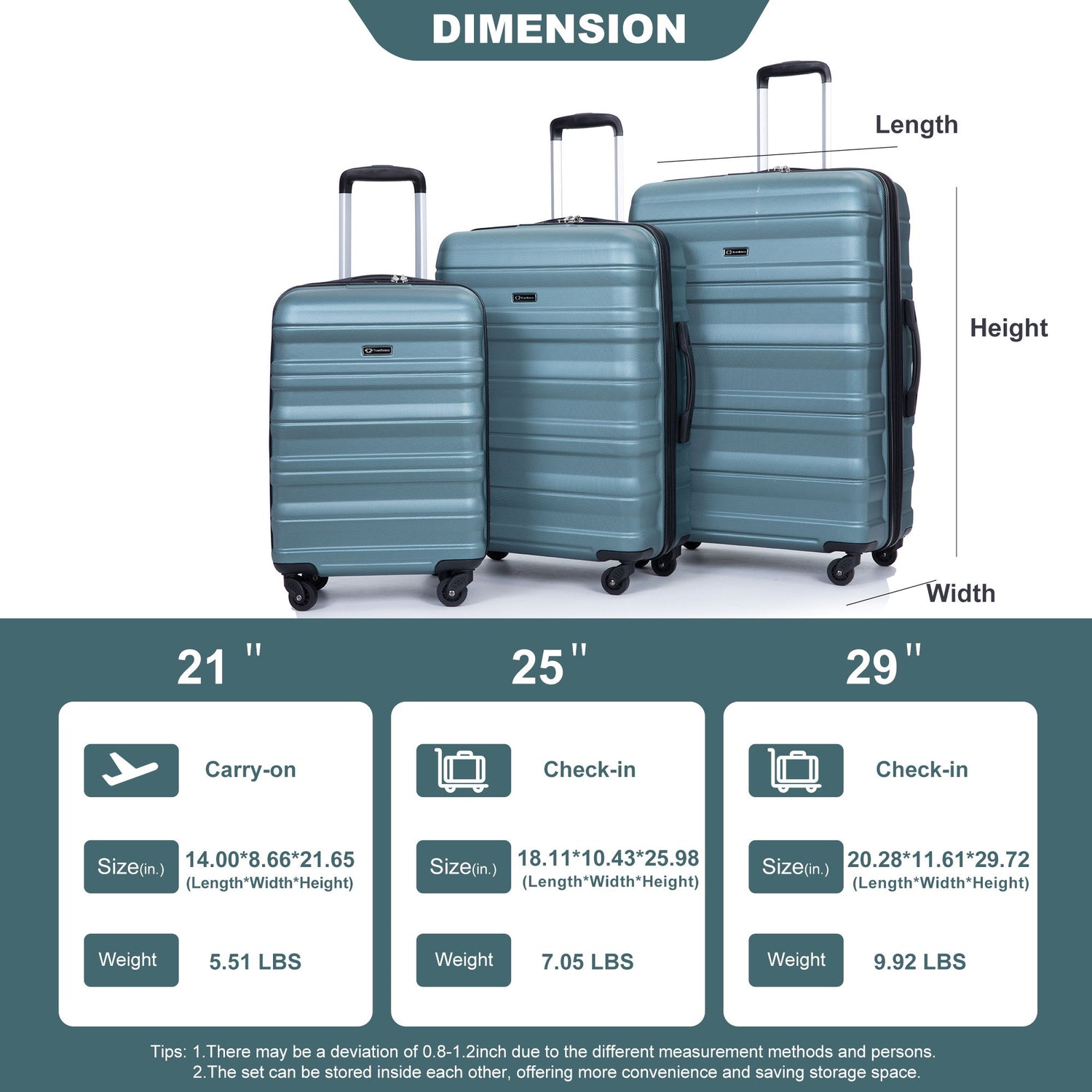 Expandable 3 Piece Luggage Sets Lightweight &amp; Durable Suitcase, Spinner Wheels, Tsa Lock