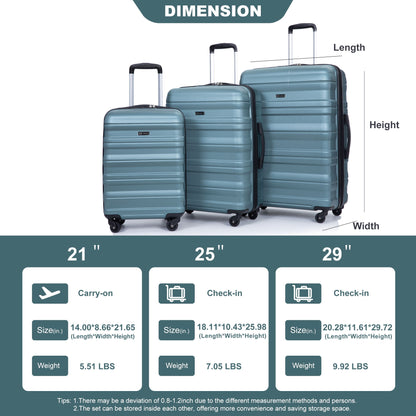 Expandable 3 Piece Luggage Sets Lightweight &amp; Durable Suitcase, Spinner Wheels, Tsa Lock