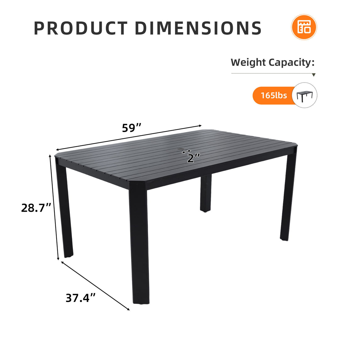 Modern Outdoor Table With Alternating Wide And Narrow Slats, Angled Corners, 2&quot; Big Umbrella Hole, And Adjustable Non Slip Pads - Bourbon Brown