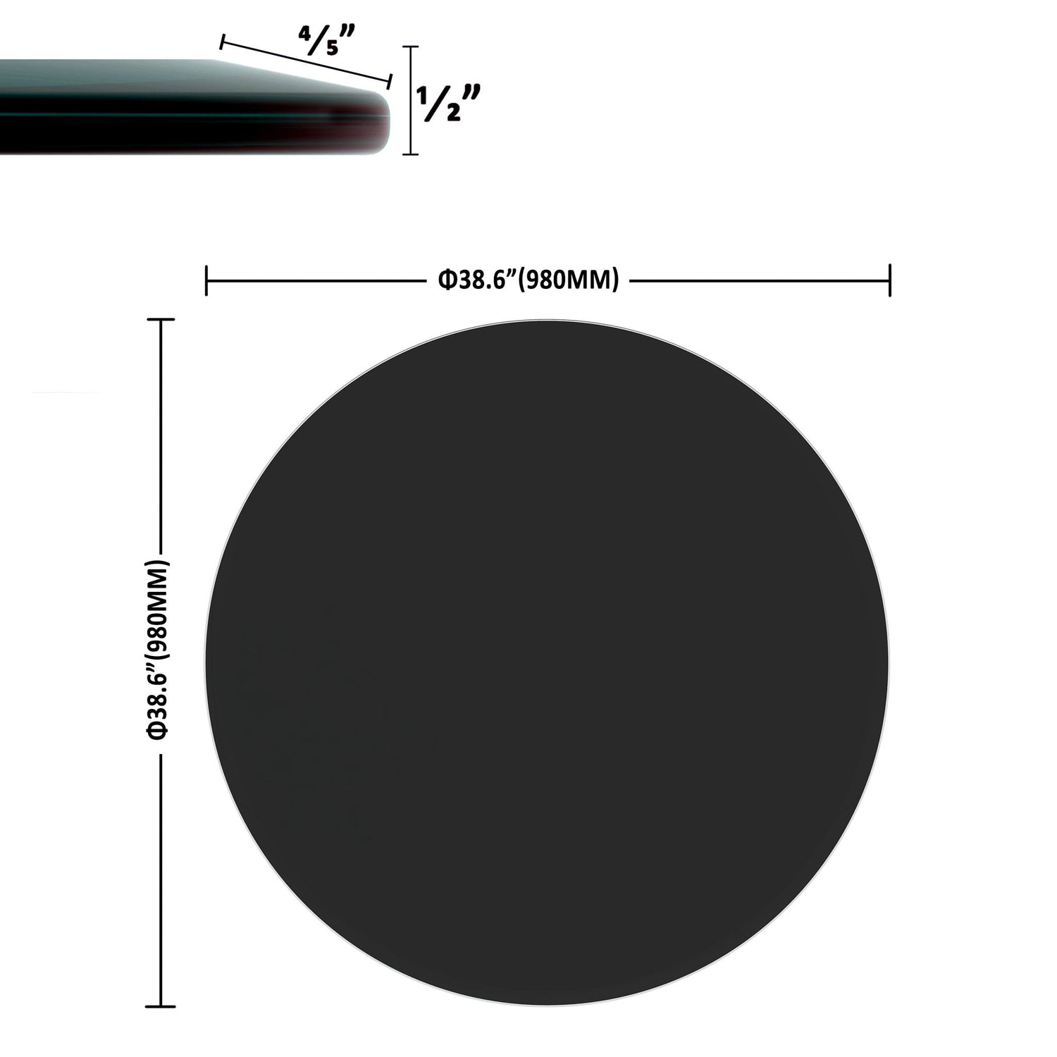 38.6&quot; Round Tempered Glass Table Top Glass Beveled Polished Edge