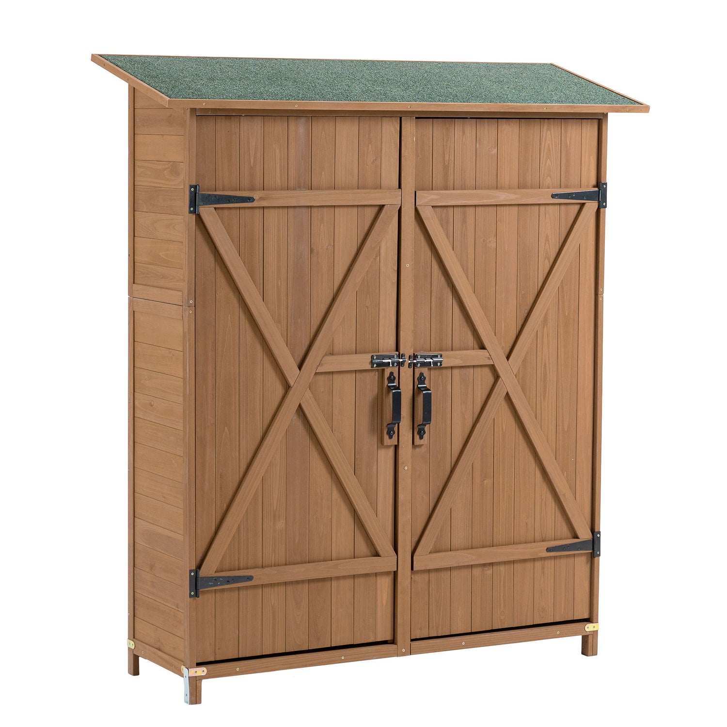 Outdoor Storage Shed With Lockable Door, Wooden Tool Storage Shed With Detachable Shelves &amp; Pitch Roof
