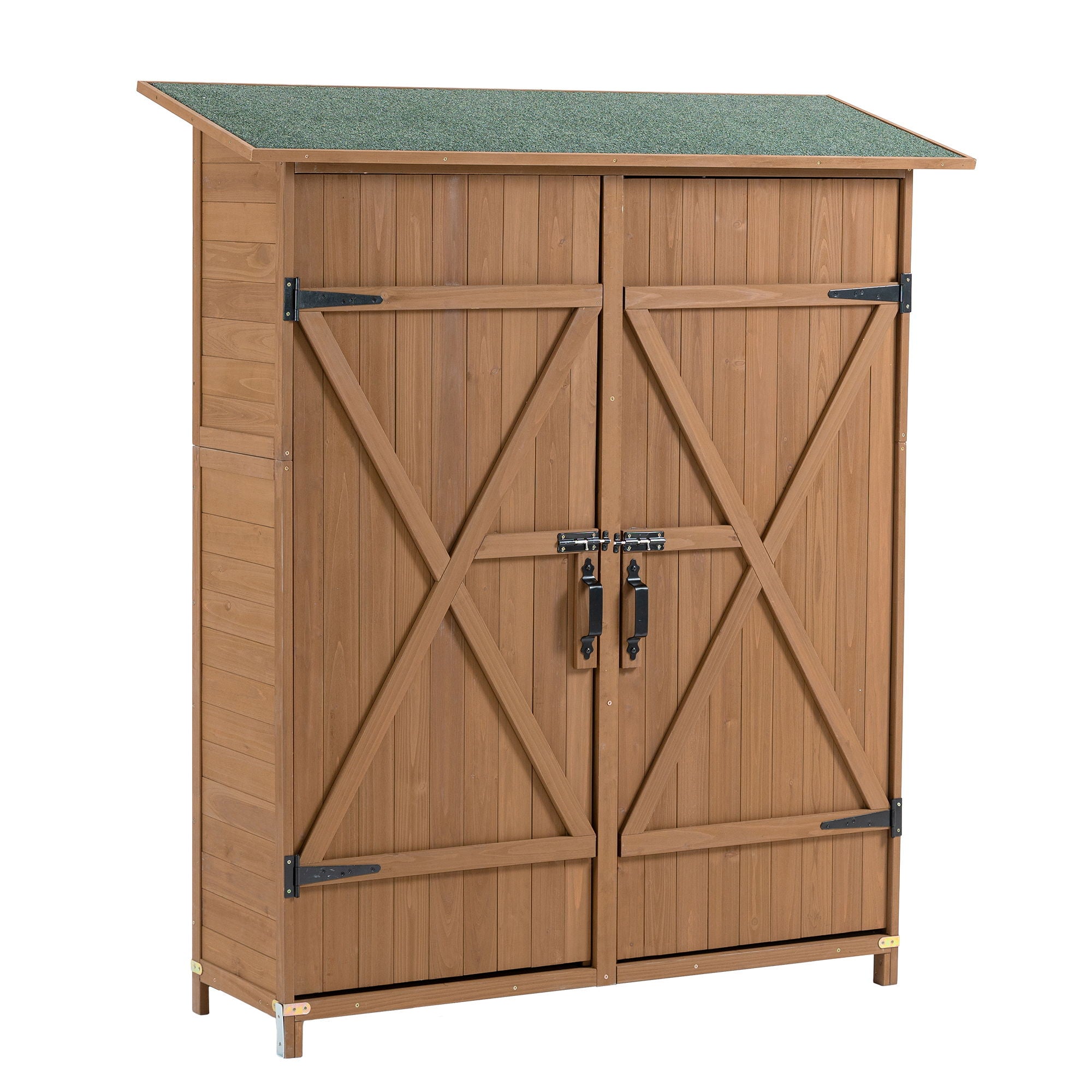 Outdoor Storage Shed With Lockable Door, Wooden Tool Storage Shed With Detachable Shelves &amp; Pitch Roof