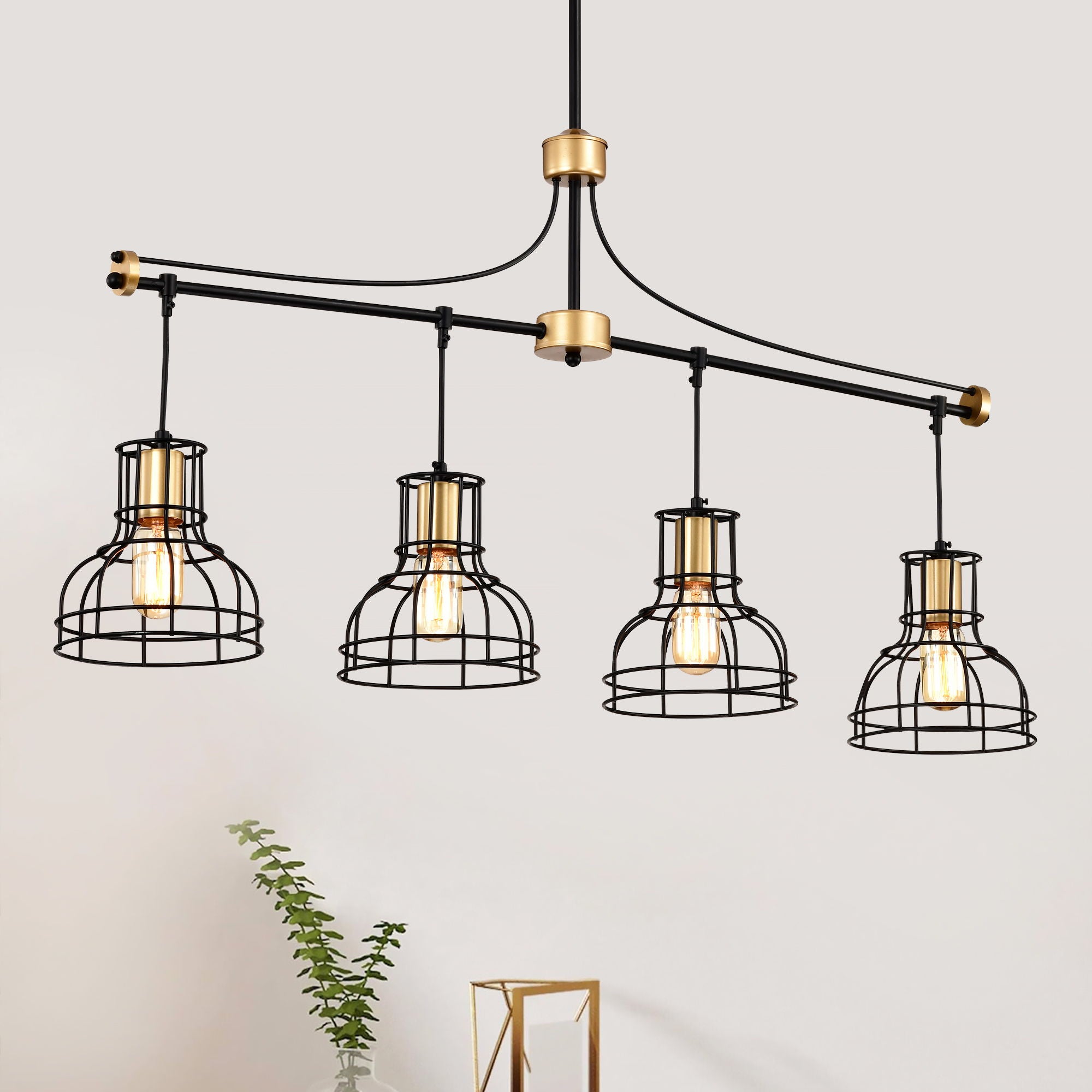 Dining Room Light Fixture / Chandelier Table, 40 -&quot; Hanging For Farmhouse Linear Chandeliers, 5 Light Kitchen Island Lighting Ceiling Chandelier, With Metal Lampshade - Gold / Matte Black