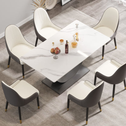 63&quot; Modern Artificial Stone Crescent-Shaped Metal Legs, Can Accommodate 6-8 People - White / Black