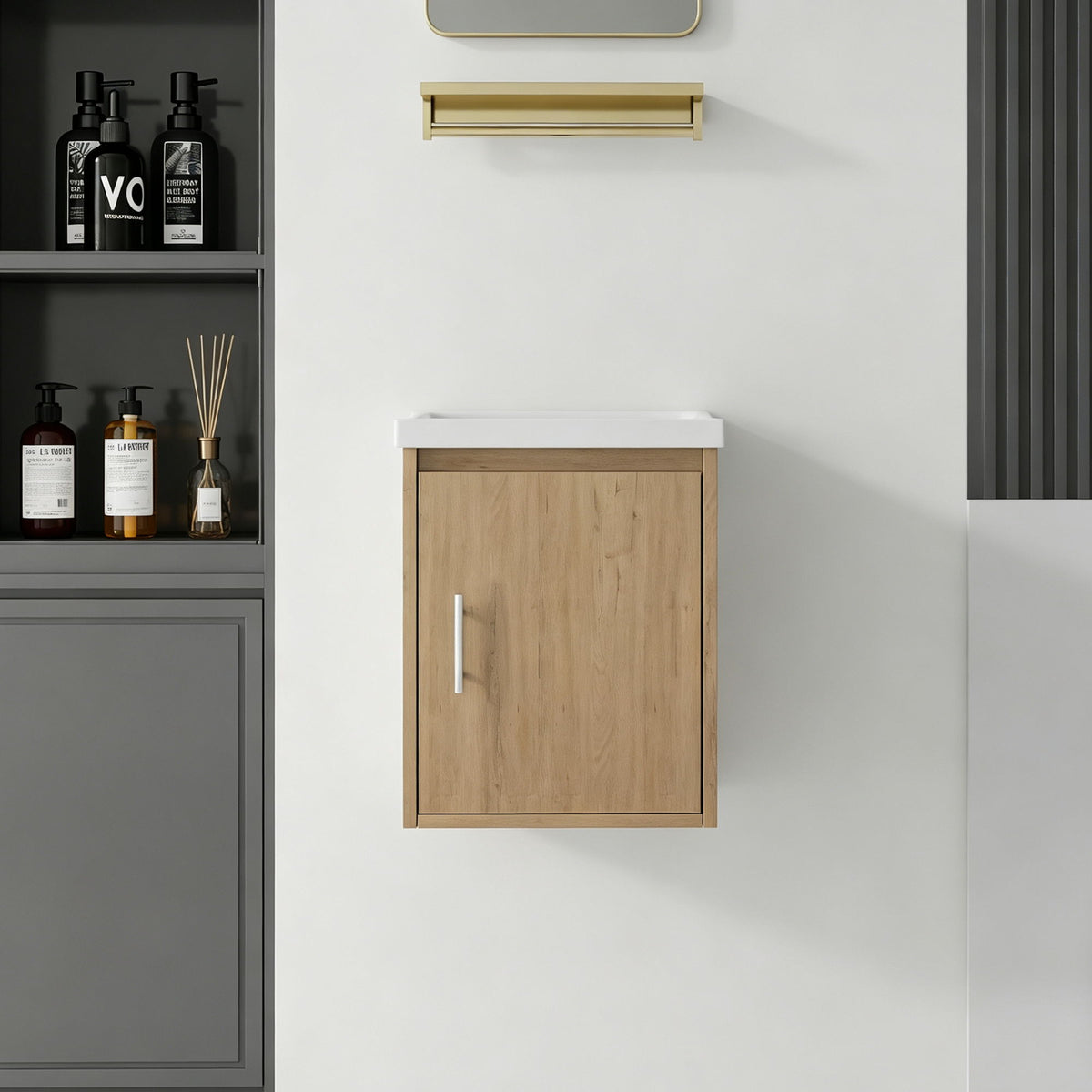 Floating Bathroom Vanity Combo, Wall Mounted Cabinet With Sink &amp; Soft Close Doors For Small Bathrooms