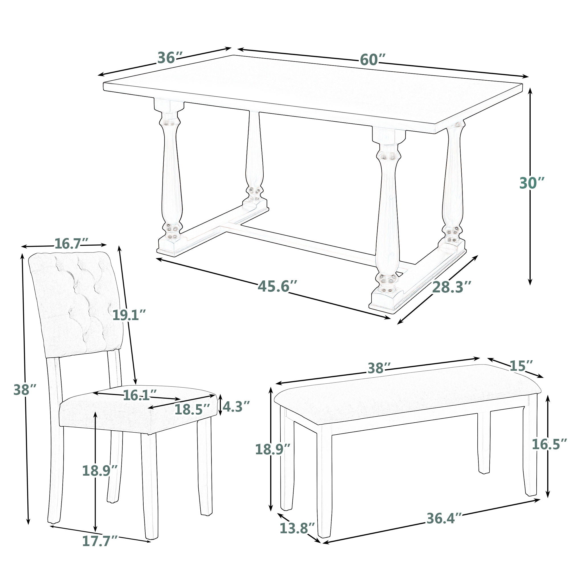 6 Piece Dining Table And Chair Set With Special-Shaped Legs And Foam-Covered Seat Backs&amp;Cushions For Dining Room