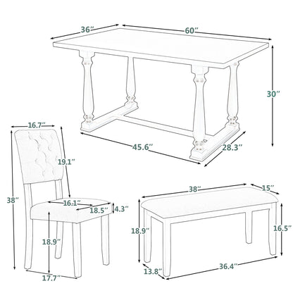 6 Piece Dining Table And Chair Set With Special-Shaped Legs And Foam-Covered Seat Backs&amp;Cushions For Dining Room