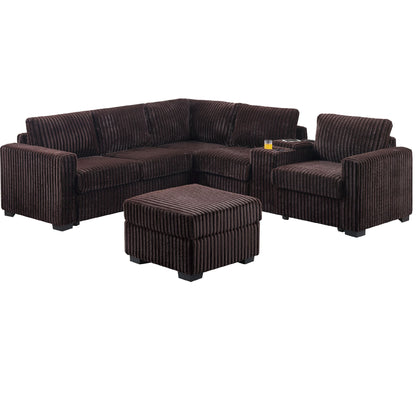 Contemporary L-Shaped Sectional Set With USB Console &amp; Ottoman
