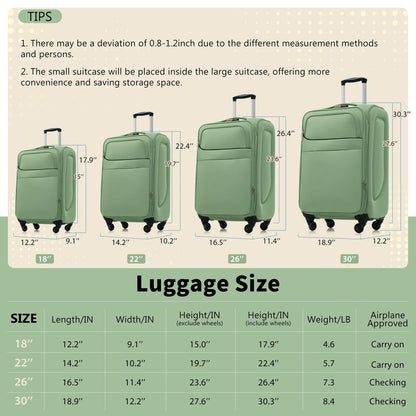 Softside Luggage 4 Piece Set With Expandable Spinner Wheels