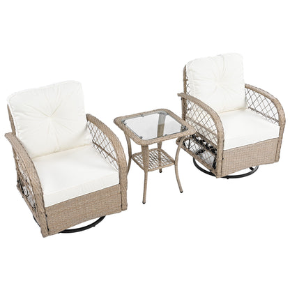 3 Piece Outdoor Chair &amp; Table Set Chat Set, 2 Person Rattan Seating Group