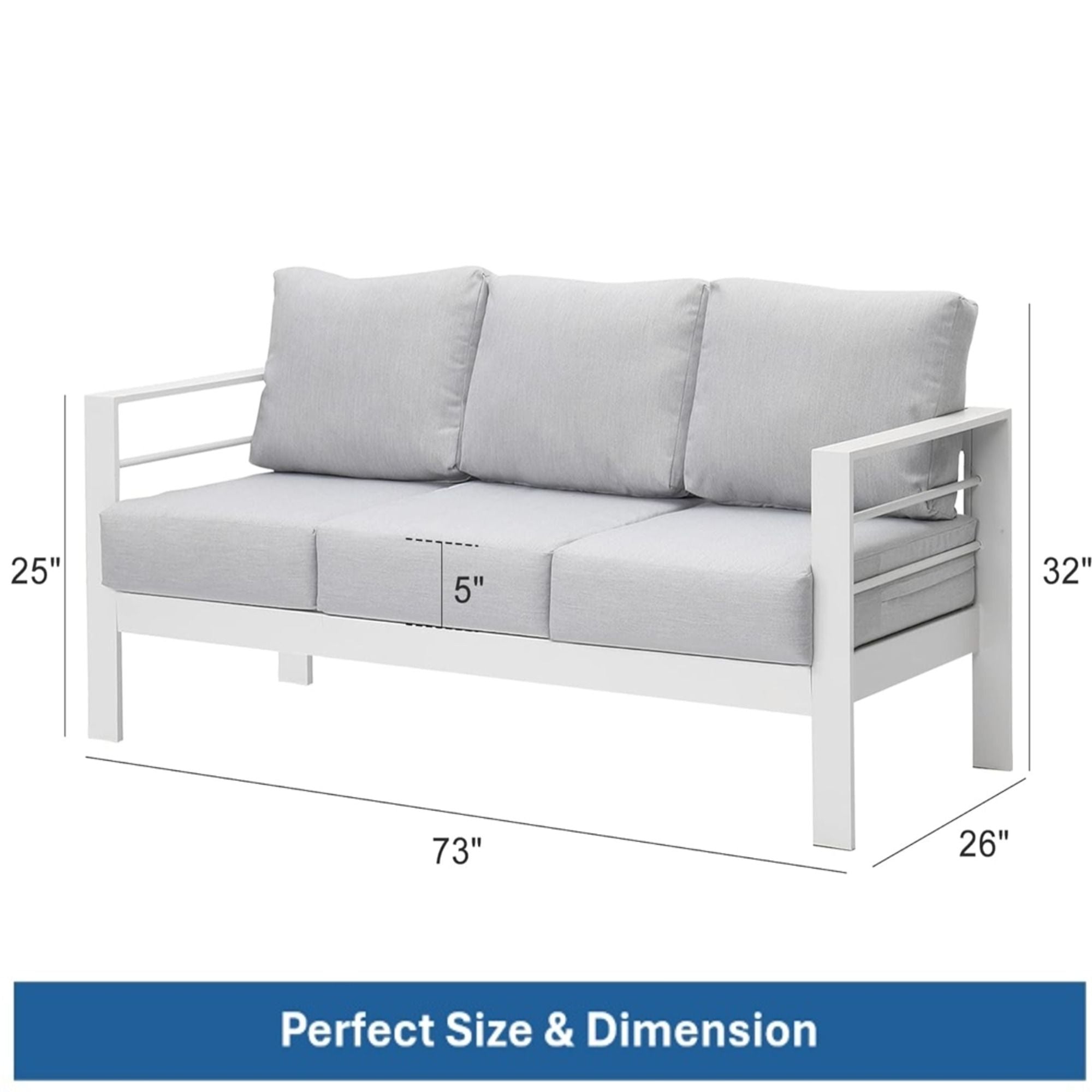 All-Weather Patio Sofa &amp; Cushions, 3 Seat Outdoor Couch