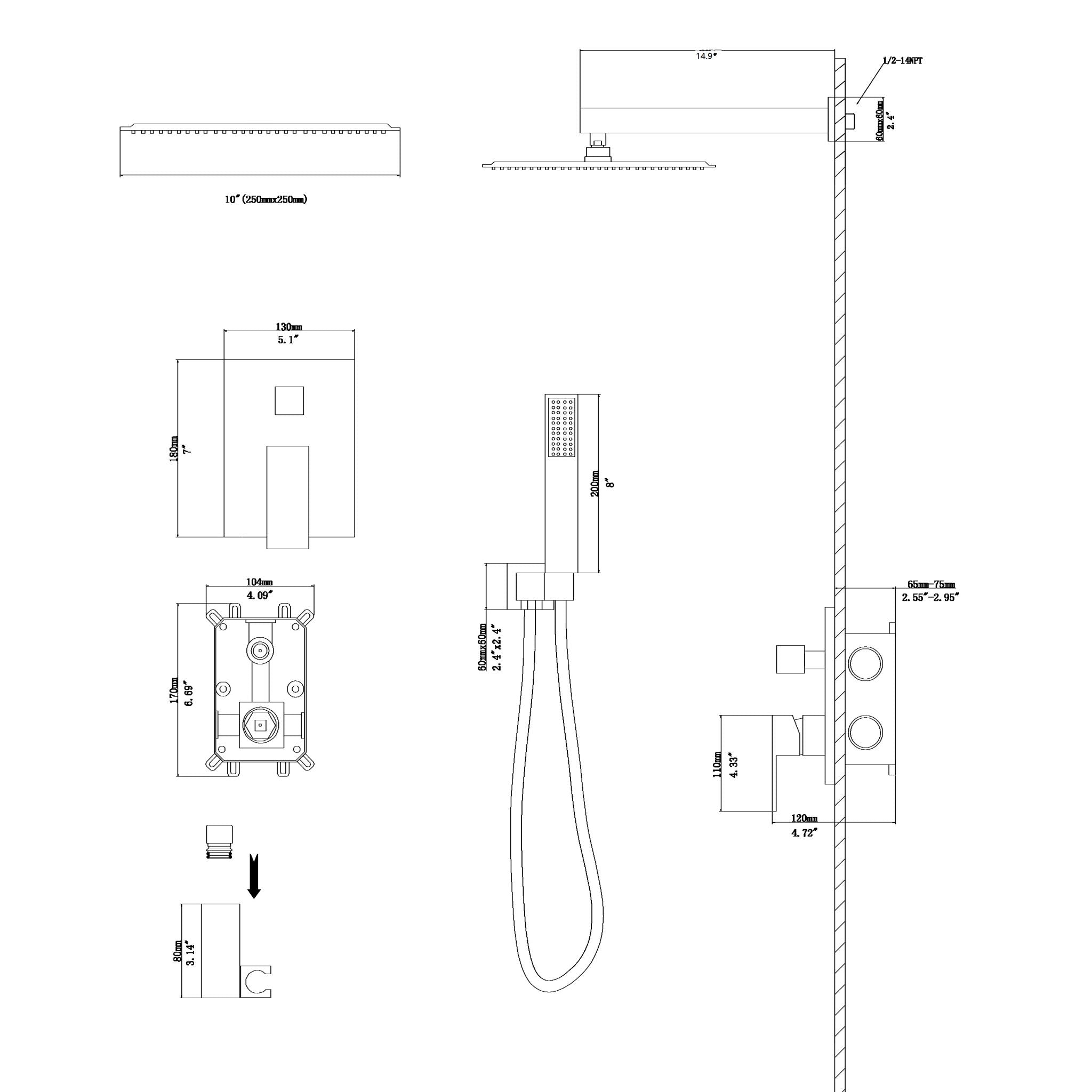 Dual Shower Head 10&quot; Wall Mounted Square Shower System