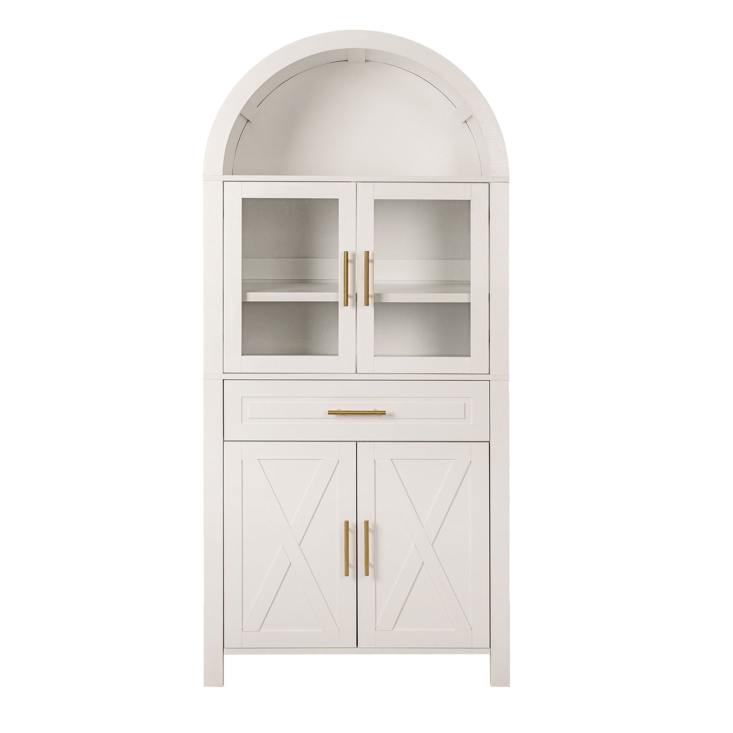 Arched Kitchen Pantry Cabinet With Adjustable Shelves &amp; Barn Door Design