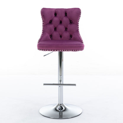 Swivel Velvet Barstools Adjusatble Seat Height From 25-33&quot;, Modern Upholstered Chrome Base Bar Stools With Backs Comfortable Tufted For Home Pub And Kitchen Island (Set of 2)