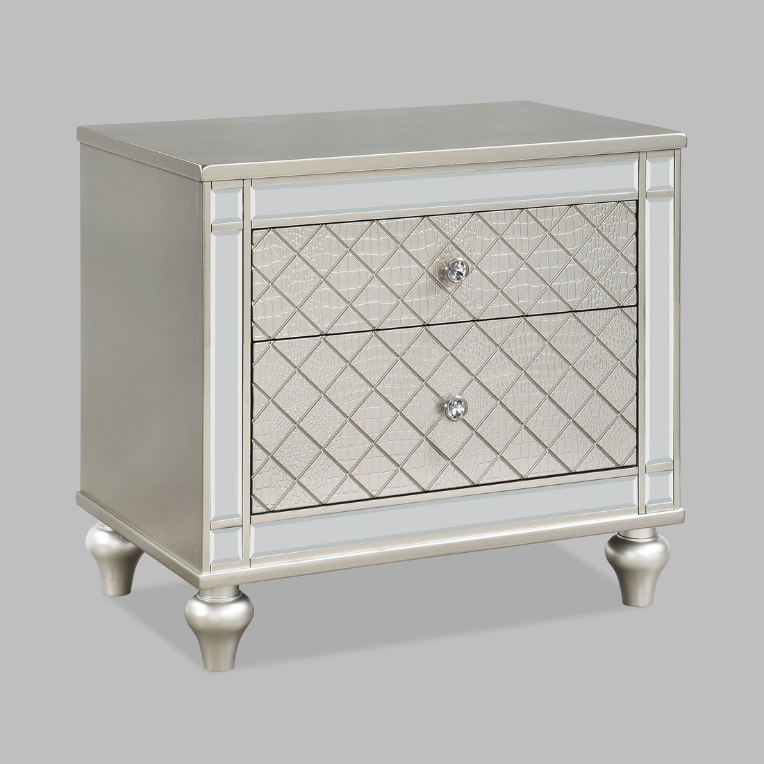 2 Drawer Nightstand With Diamond Patterned Fronts - Silver