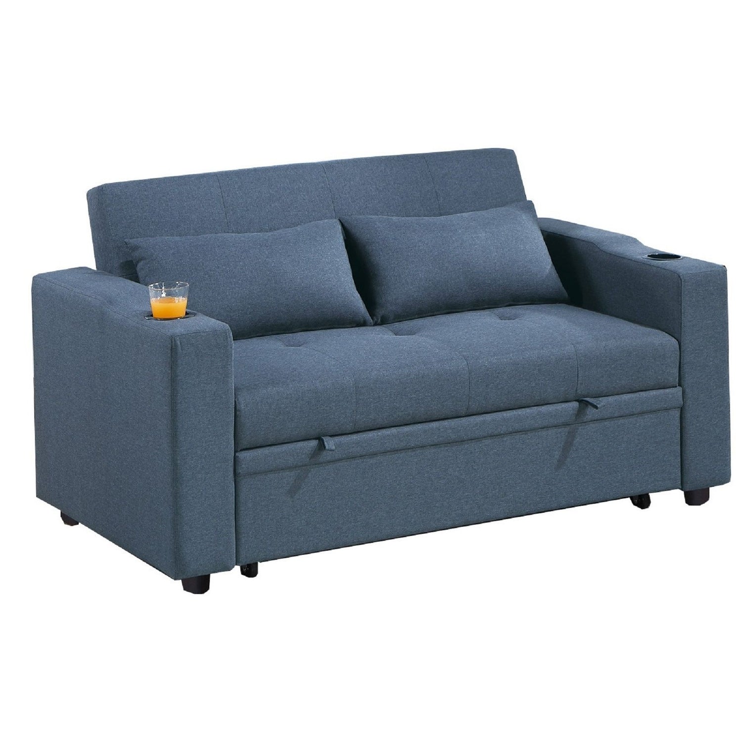 Modern Style Convertible Sofa With Pull-Out Bed, USB Ports &amp; Cup Holders