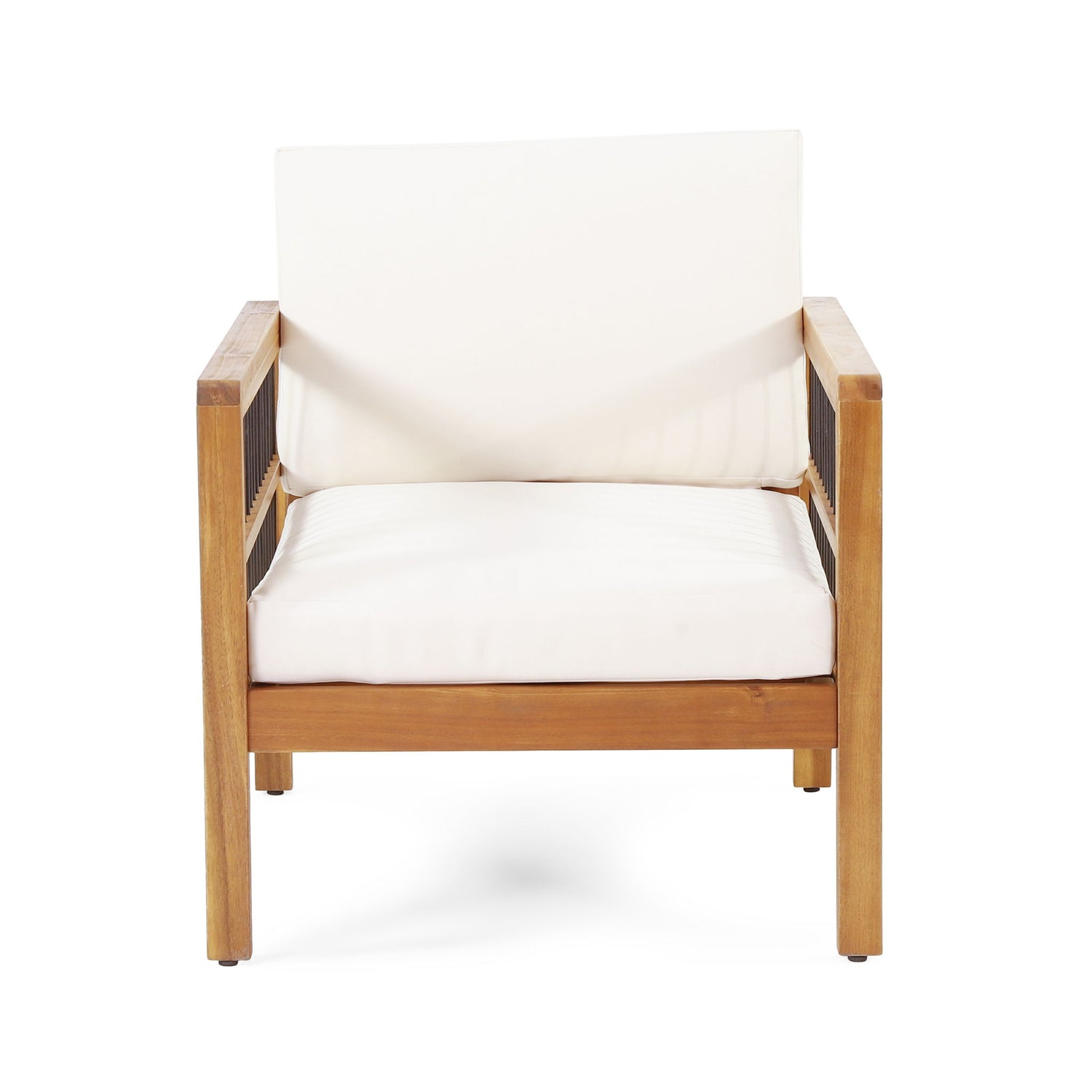 Club Chair With Slat Panel Design - Teak / Beige