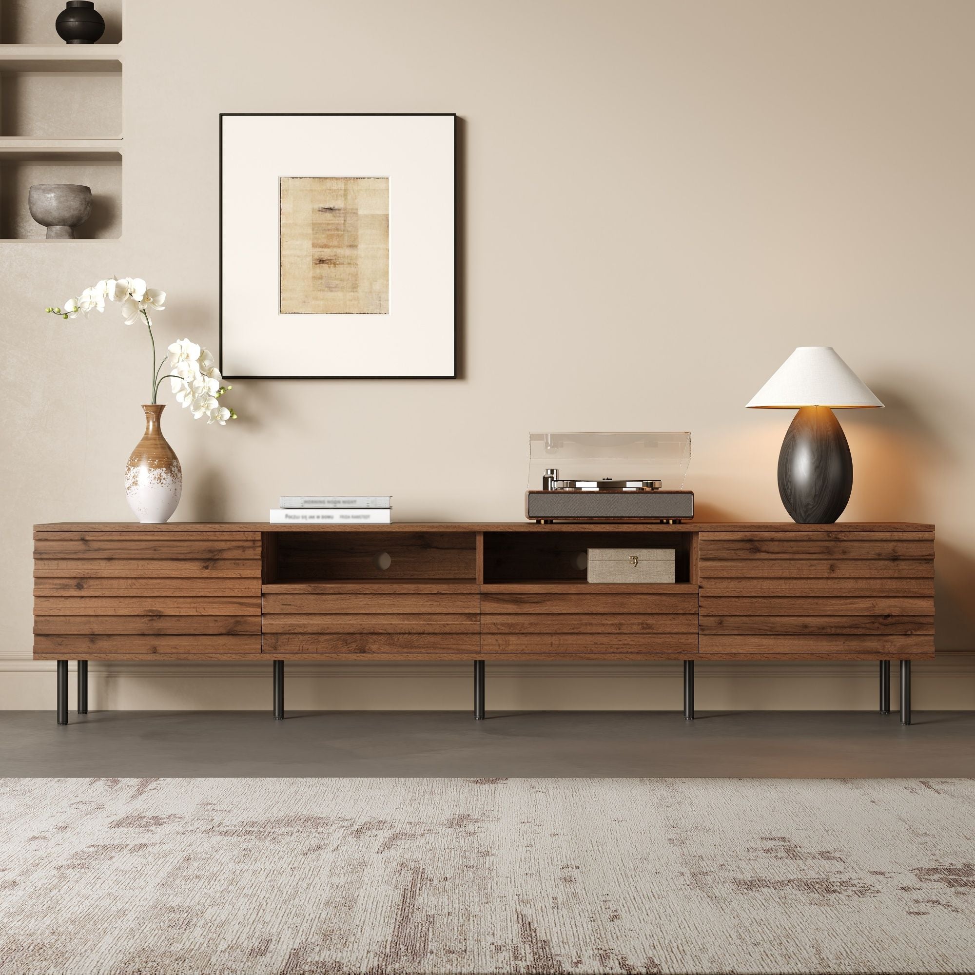 TV Stand For TVs Up To 85" With Closed Storage, Soft Closing Hinges - Walnut