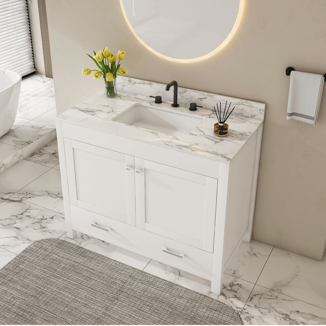 43&quot; Bathroom Vanity Multi Functional Cabinet - White