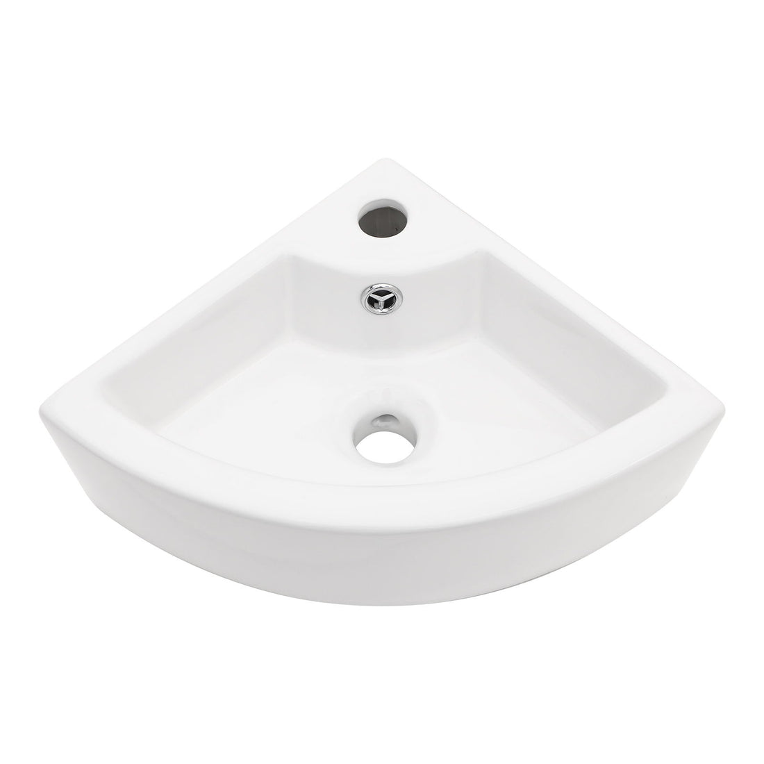 Triangle Porcelain Wall Mount Vessel Sink With Single Faucet Hole &amp; Overflow - White