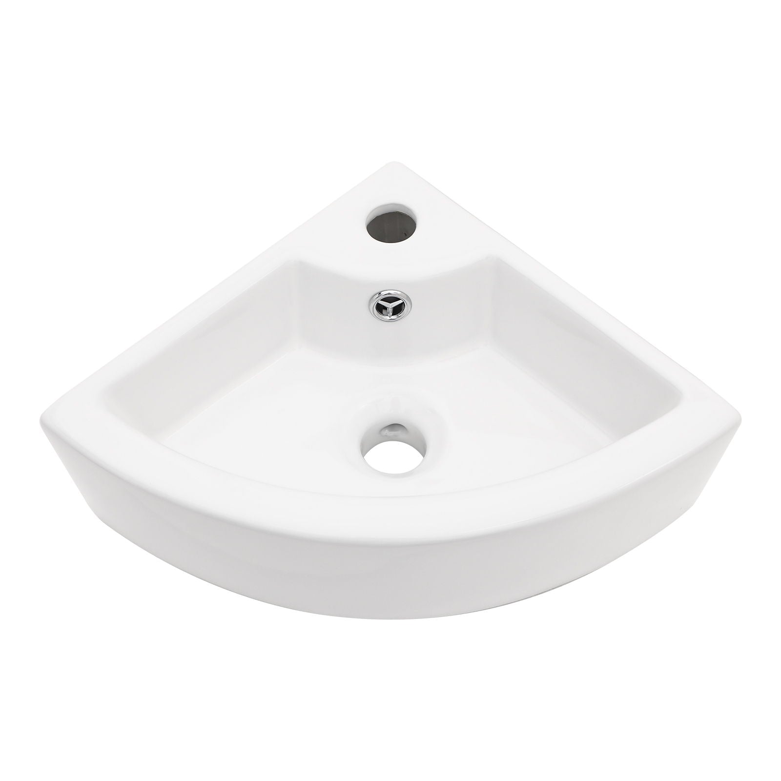 Triangle Porcelain Wall Mount Vessel Sink With Single Faucet Hole &amp; Overflow - White
