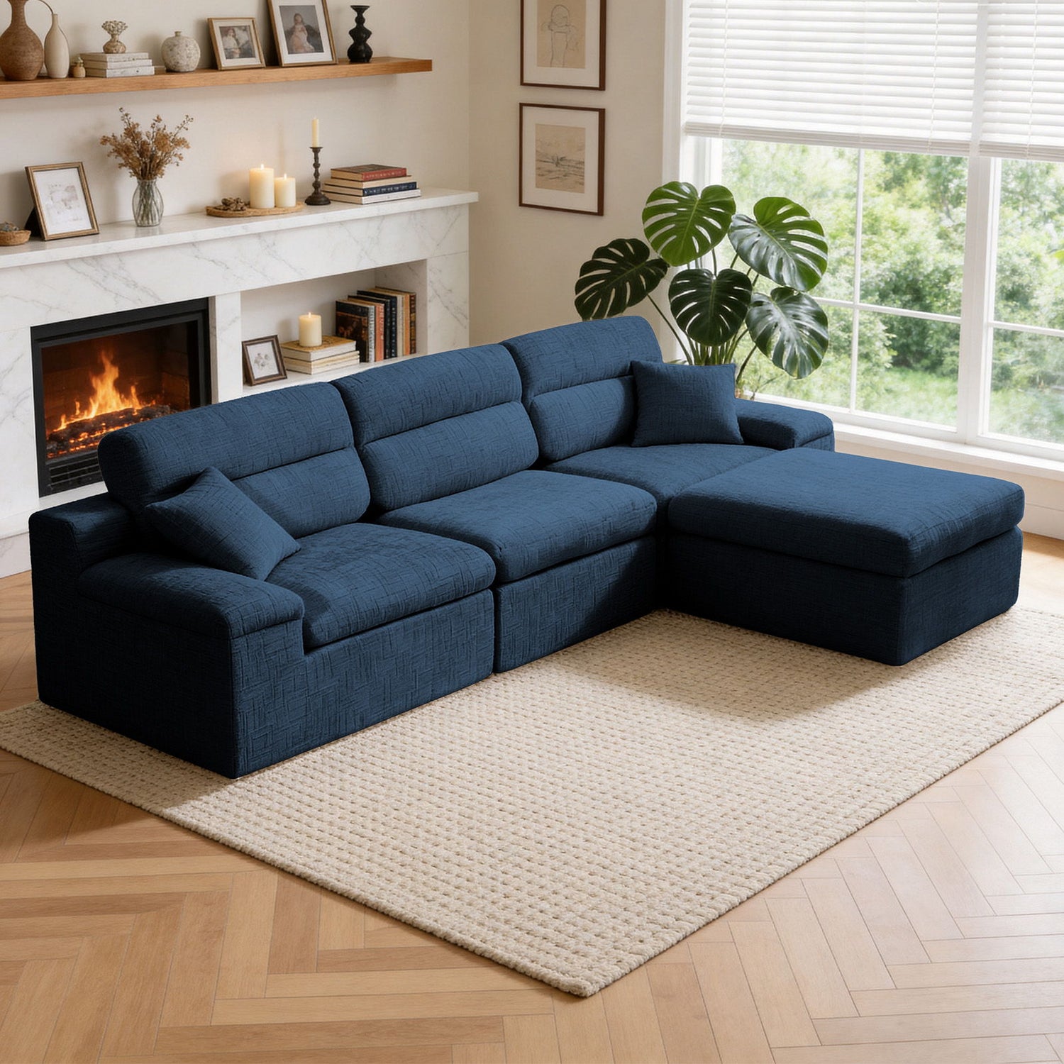 Corner Chaise Sofa With High Backrest