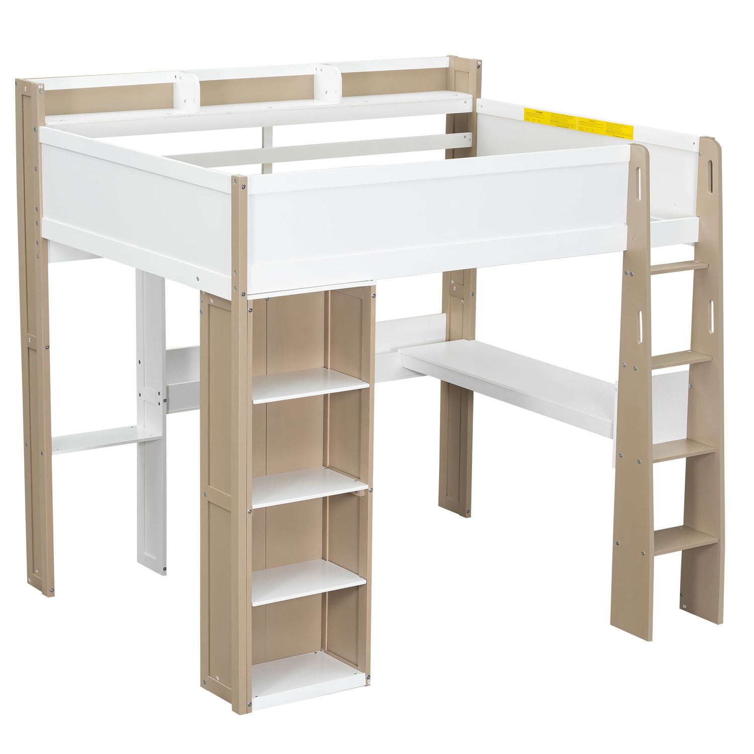 Loft Bed With Built In Storage Shelves, Clothes Rail, And Desk