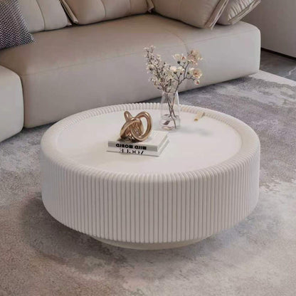 Round Fluted Coffee Table, Base &amp; Hidden Storage - Snow White